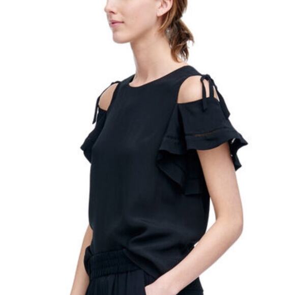 Rebecca Taylor Black Open Cold Shoulder Flutter Sleeves Blouse & Keyhole Back 10 - Picture 1 of 11